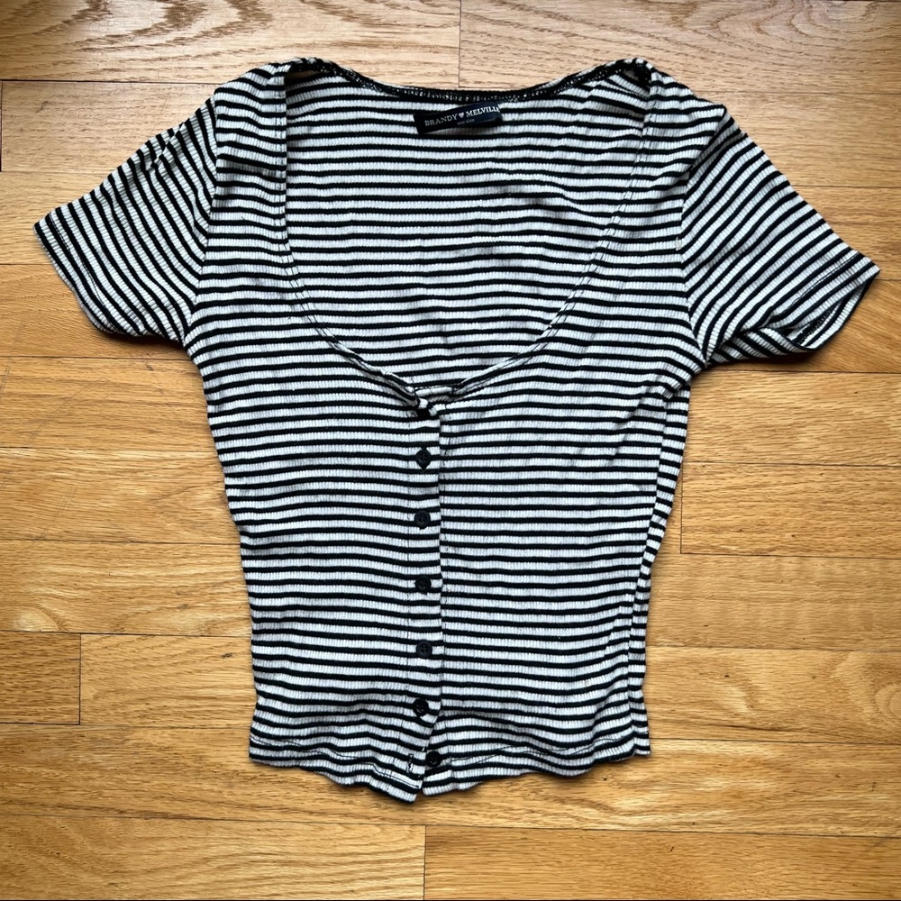 B&W Striped Button-down crop top OS